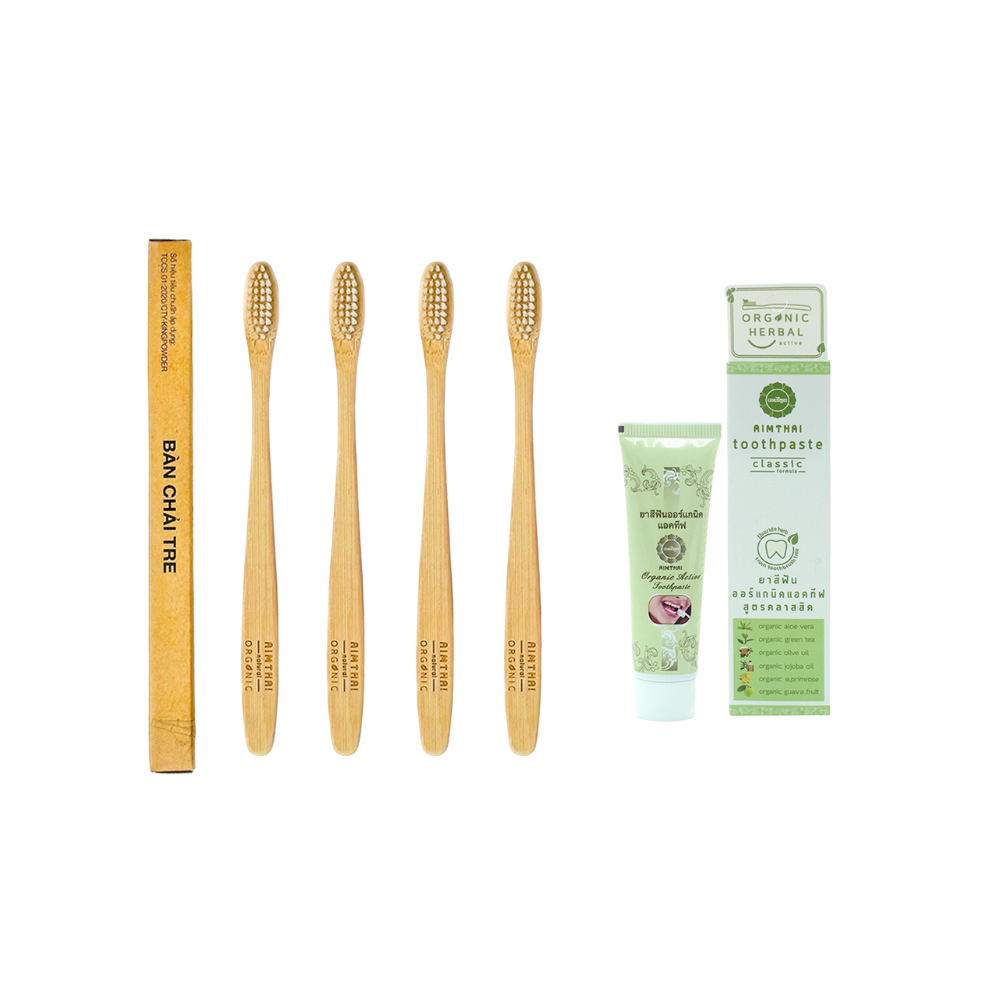 Combo AimThai Travel Kit – Kem đánh răng thảo dược 20g & Bàn chải tre – Gọn nhẹ mang đi du lịch