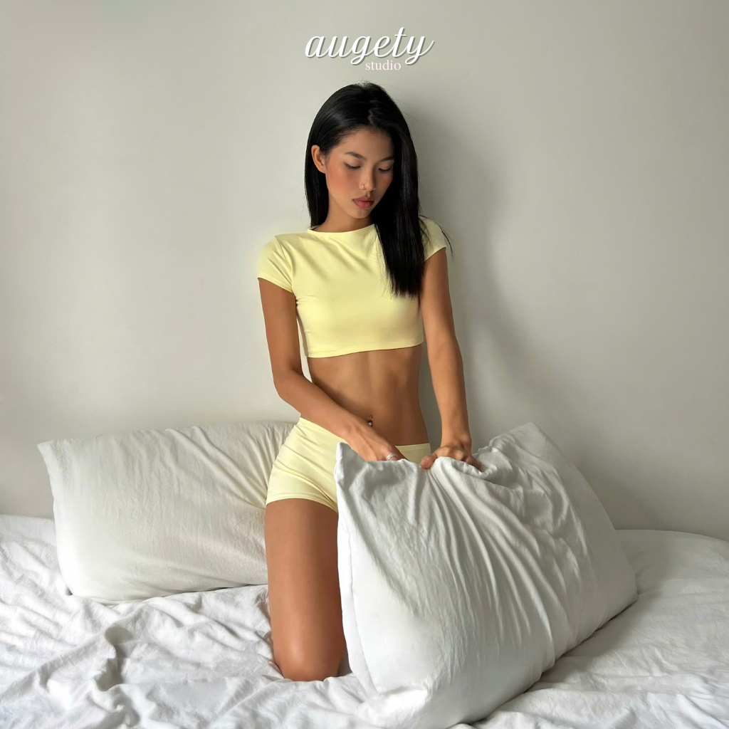 Áo Croptop Form Ôm Cổ Thuyền Augety Studio AMBER Top