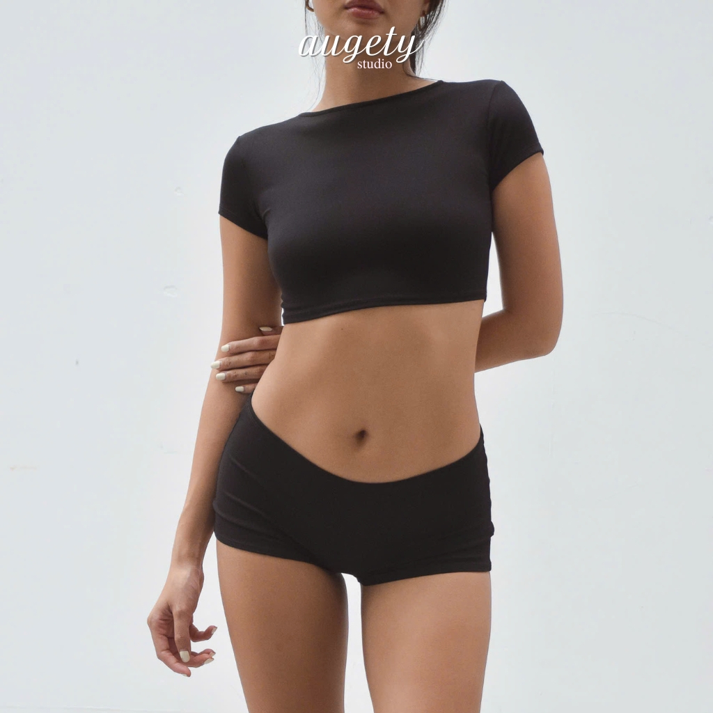 Áo Croptop Form Ôm Cổ Thuyền Augety Studio AMBER Top