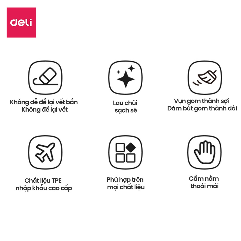 Gôm Tẩy Đen Siêu Sạch Nusign Deli Cao Cấp - Tẩy Thành Sợi, Không Bụi Vụn, Không Để Lại Vết Cho Học Sinh Văn Phòng