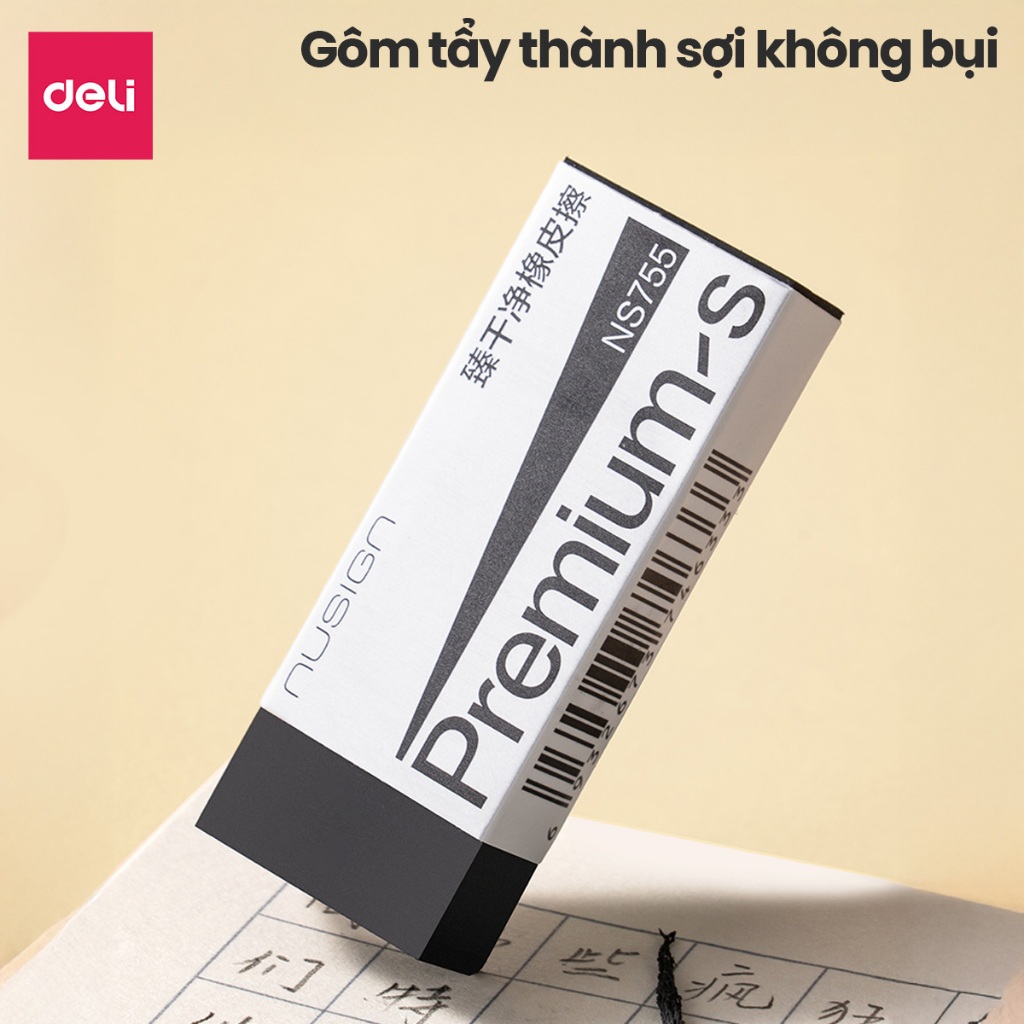 Gôm Tẩy Đen Siêu Sạch Nusign Deli Cao Cấp - Tẩy Thành Sợi, Không Bụi Vụn, Không Để Lại Vết Cho Học Sinh Văn Phòng