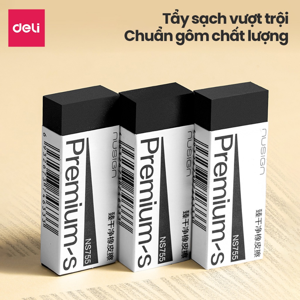 Gôm Tẩy Đen Siêu Sạch Nusign Deli Cao Cấp - Tẩy Thành Sợi, Không Bụi Vụn, Không Để Lại Vết Cho Học Sinh Văn Phòng
