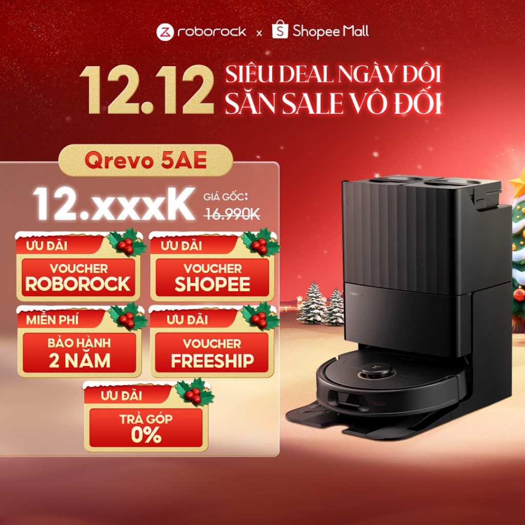 Roborock Qrevo 5AE robot hút bụi lau nhà | Lực hút 12.000 Pa | Tự động giặt sấy khô | Bảo hành 2 năm