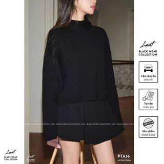 Set đồ nữ thiết kế áo dạ dáng rộng tay dài phối chân váy dáng xòe LUST Set đồ đen chất dày dặn PTA36