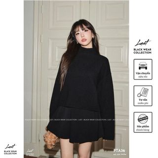 Set đồ nữ thiết kế áo dạ dáng rộng tay dài phối chân váy dáng xòe LUST Set đồ đen chất dày dặn PTA36