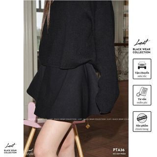 Set đồ nữ thiết kế áo dạ dáng rộng tay dài phối chân váy dáng xòe LUST Set đồ đen chất dày dặn PTA36