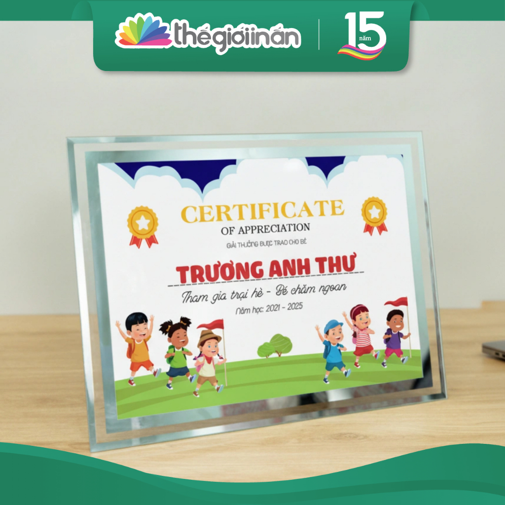 [HOẢ TỐC] Khung Bằng Khen A4, Khung Pha Lê Mặt Kính Sang Trọng, In Bằng Khen Giấy Couche Dày - Thế Giới In Ấn