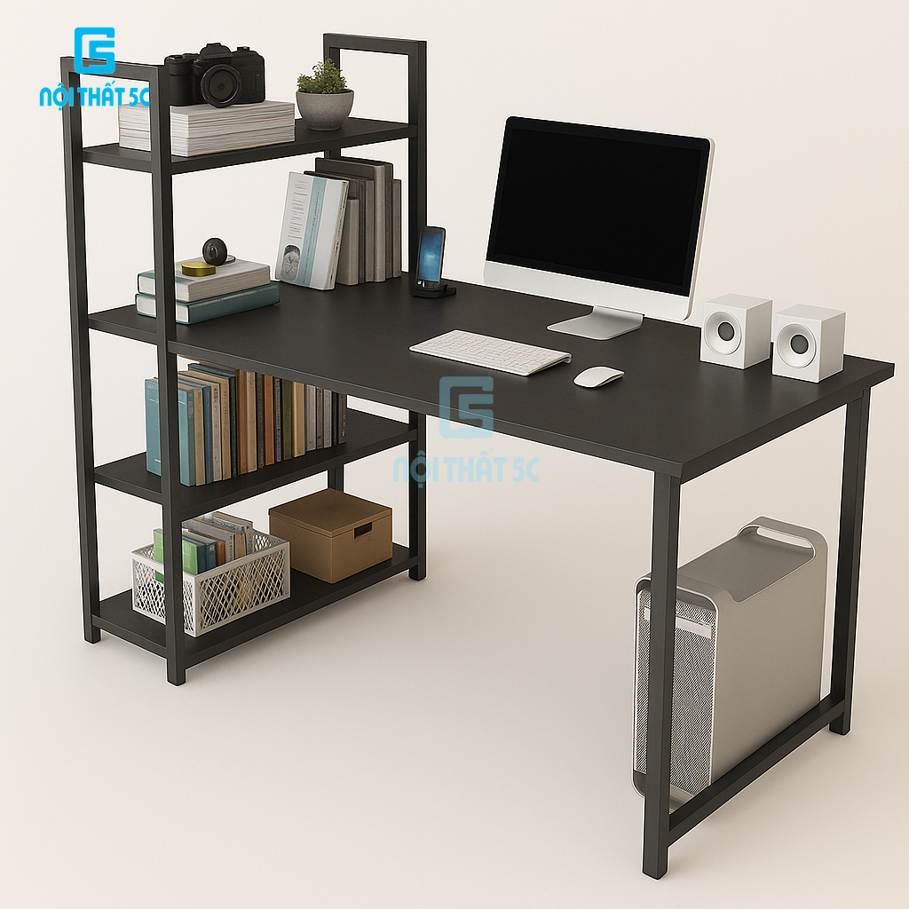 Bàn làm việc, bàn học kích thước 1,2m &1m chân sắt sơn tĩnh điện có giá sách lắp ghép dễ dàng full phụ kiện