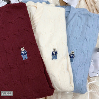ÁO LEN CỔ TIM THÊU GẤU 3 MÀU