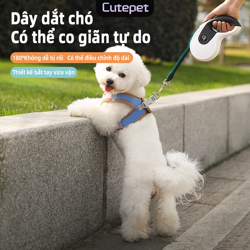 Dây Dắt Chó Tự Động Thu Dây Cutepet– Điều Chỉnh Độ Dài, Xoay 360°, Dắt Chó Đi Dạo An Toàn & Thoải Mái