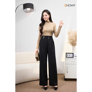 Quần Ống Rộng 𝐂𝐂𝐇𝐀𝐓 Dáng Suông Cạp Rachel Chất Tuytsi Cao Cấp Mềm Mịn Cao Cấp 14QDS2002ST