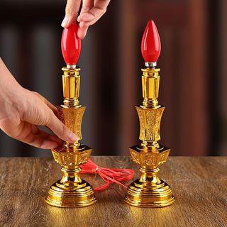 Bộ 2 Nến Điện Mạ Xi Cho Bàn Thờ Gia Tiên Ông Địa - Dùng Điện 220V