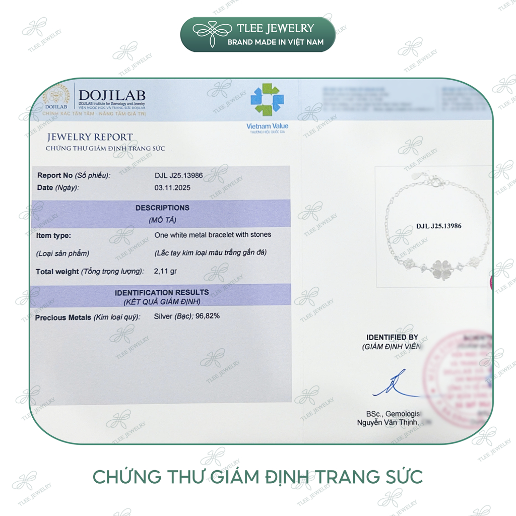 Lắc tay bạc nữ TLEE dây hoa cỏ bốn lá cánh tim đính đá đa sắc thu hút may mắn TLEE JEWELRY LT0469 | BigBuy360 - bigbuy360.vn