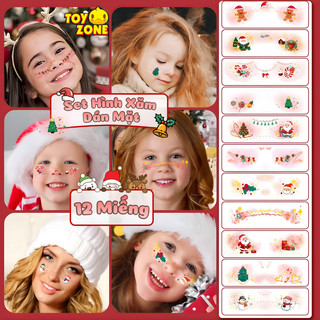 Hình Xăm Dán Mặt Noel, Tết, Nhiều Chủ Đề 1 Set 12 Miếng - An Toàn Cho Trẻ Em,Hình Dán Hoạt Hình Trang Điểm Mặt Dễ Thương
