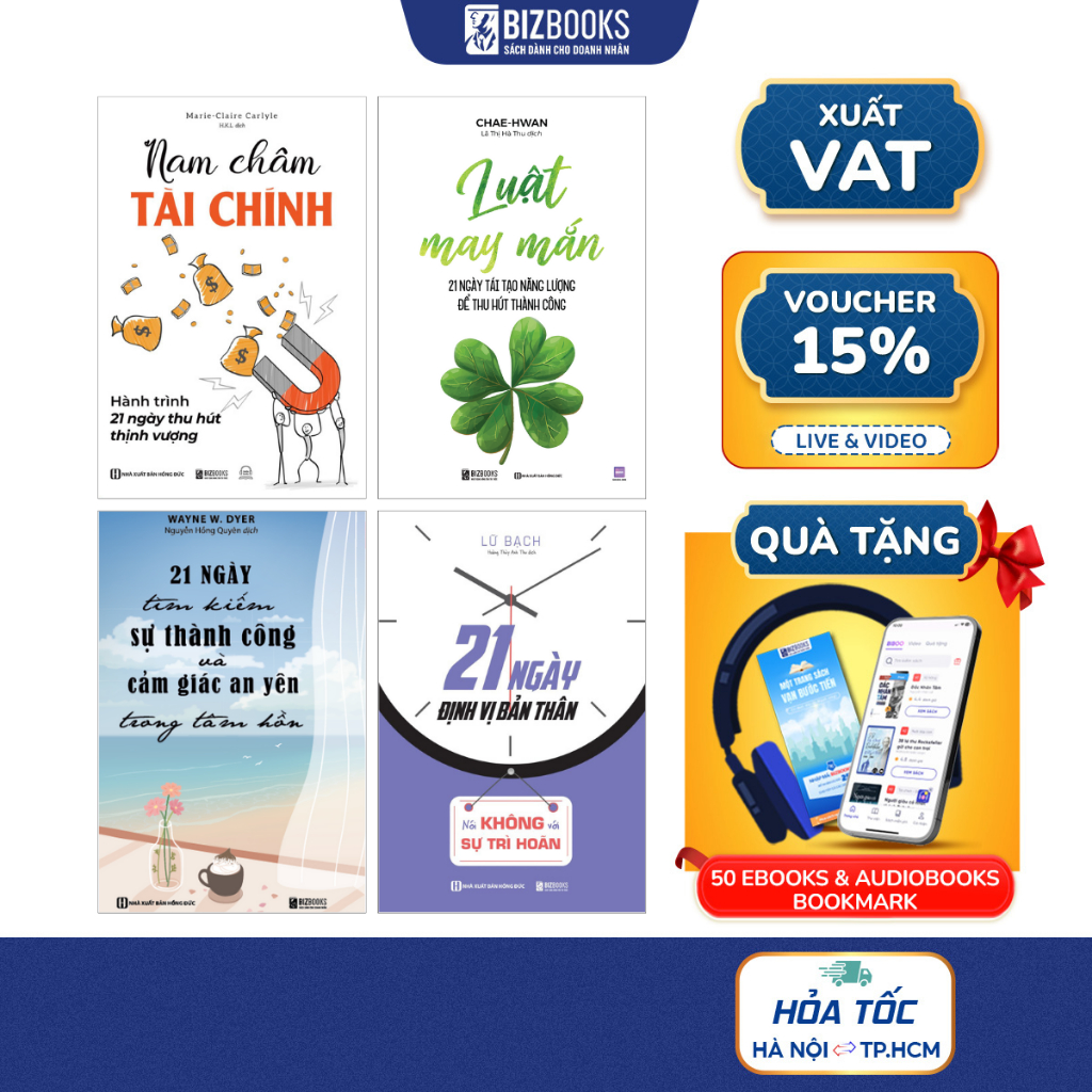 Bộ Sách 21 Ngày Thay Đối Bản Thân: 21 Ngày Định Vị Bản Thân, Luật May Mắn,21 Ngày Tìm Kiếm Thành Công,Nam Châm Tài Chính