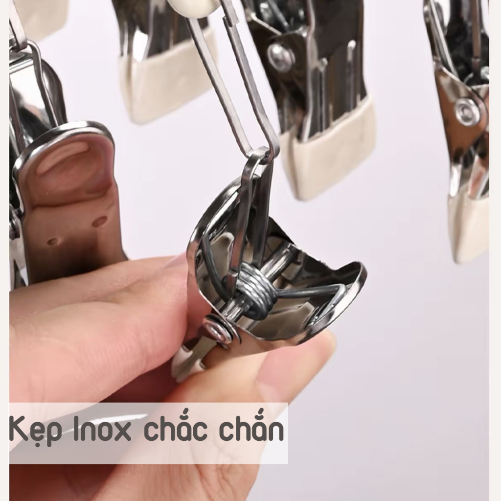 Móc Treo Quần Áo Phơi Tất Vớ Đồ Lót Khăn Sữa Trẻ Loại Mới 20 Kẹp Thép Không Gỉ Có Đầu Bọc Silicon Chống Tuột