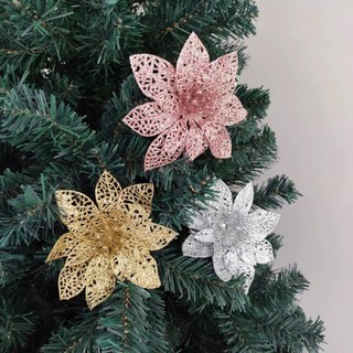 Combo 10 bông Hoa nhũ trang trí oản Tết quà Tết Bông trạng nguyên kép kim tuyến trang trí cây thông Noel