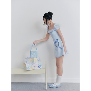 Đầm OLV thêu nơ cổ vuông trẻ trung thanh lịch Blue Embro Square Neck Dress phù hợp đi chơi