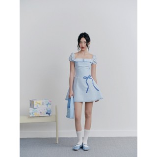 Đầm OLV thêu nơ cổ vuông trẻ trung thanh lịch Blue Embro Square Neck Dress phù hợp đi chơi