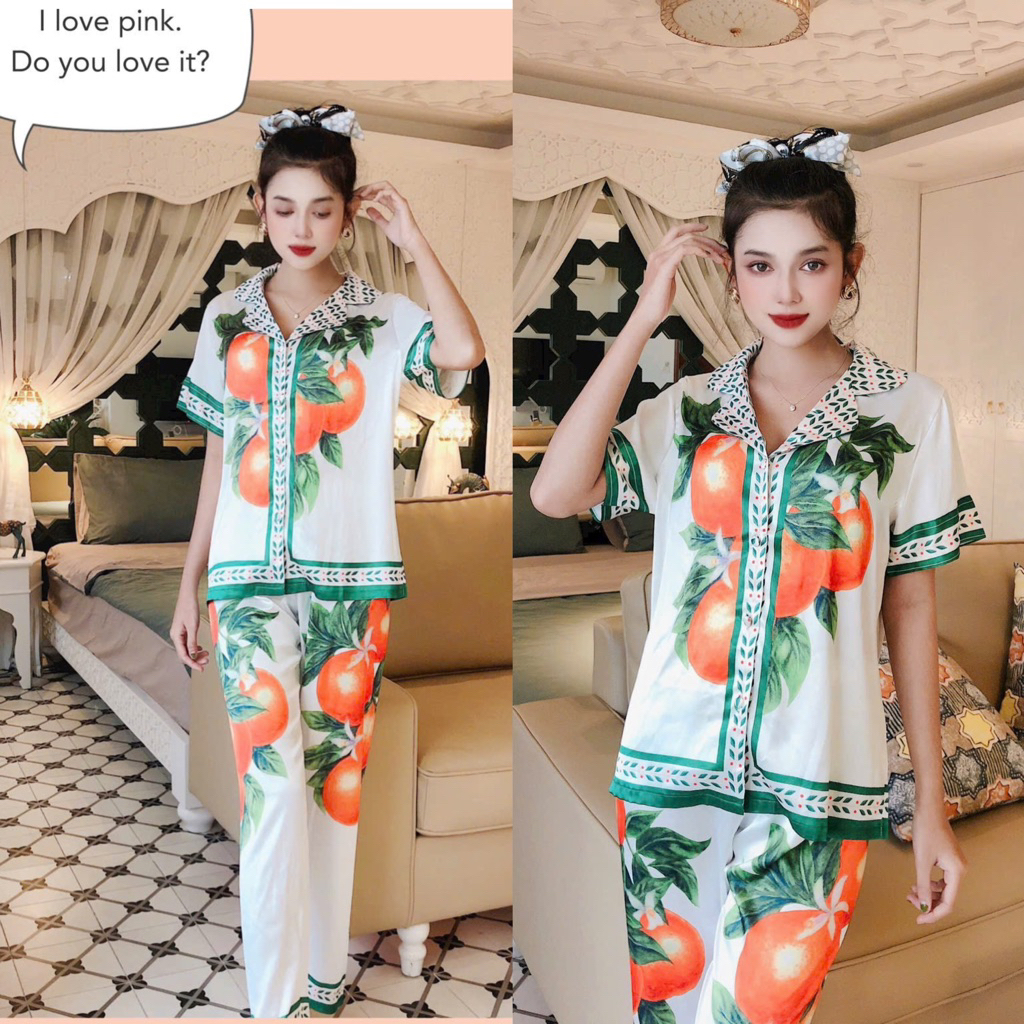 Bộ pyjama lụa tay ngắn quần dài hình sale lẻ nhiều mẫu
