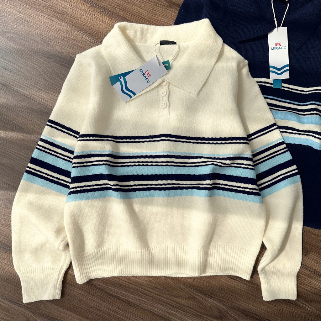 Áo Len Tay Dài Mirage Sọc Ngang Local Brand, Chất Len Mềm Mịn.