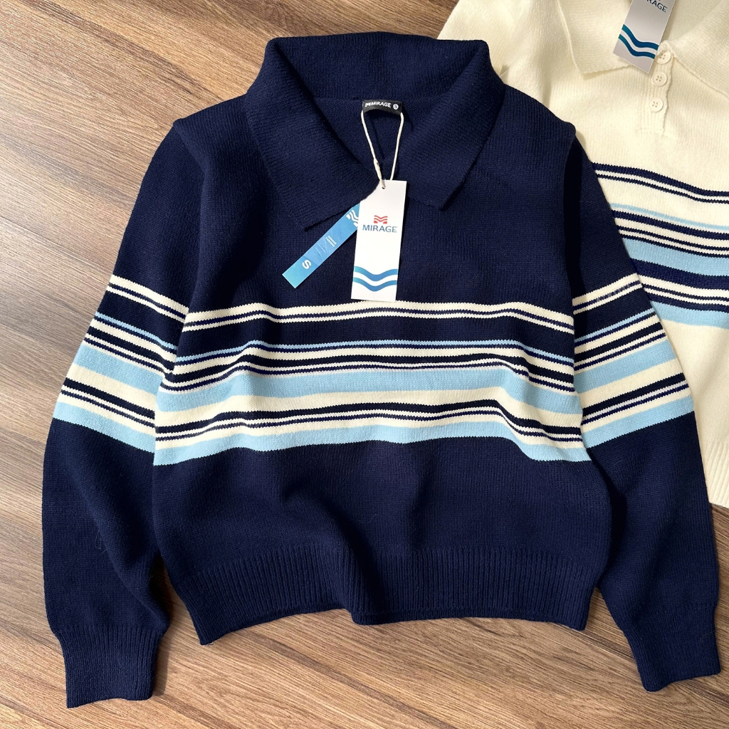 Áo Len Tay Dài Mirage Sọc Ngang Local Brand, Chất Len Mềm Mịn.