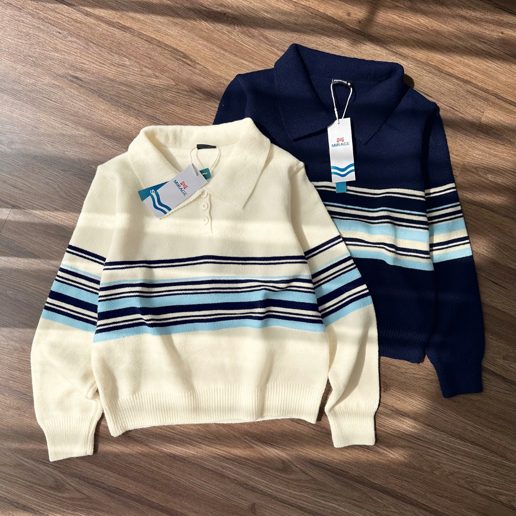 Áo Len Tay Dài Mirage Sọc Ngang Local Brand, Chất Len Mềm Mịn.