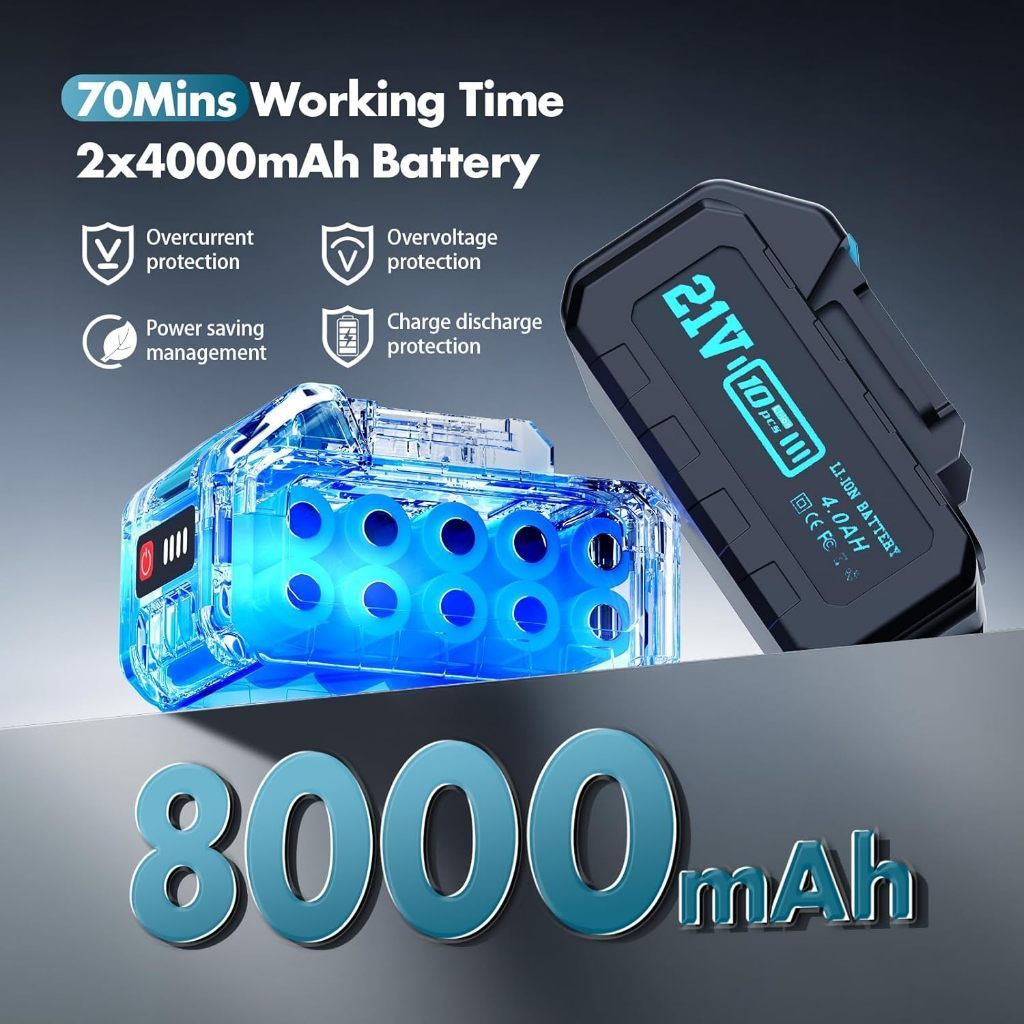 Máy Hút Bụi Không Dây 700W, Lực Hút 60000Pa, Động Cơ 120000RPM, Pin 21V, Màn Hình LED, 2 Pin 1 Sạc