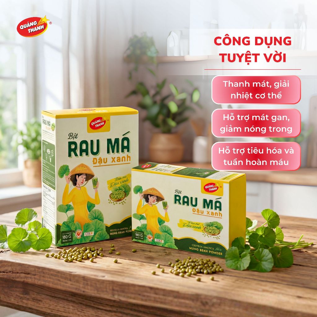 Product image Bột Rau Má Đậu Xanh Quảng Thanh Hộp 180g (12 gói *15 gram) 2