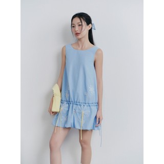 Đầm suông OLV thêu tay hình hoa dễ thương Baby Blue Puff Embro Dress phù hợp đi chơi