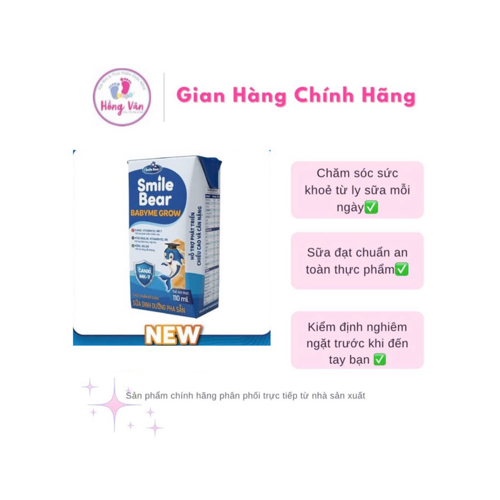 {Chính Hãng} Thùng 48 hộp 110ml-180ml - Sữa dinh dưỡng pha sẵn - Smile Bear Babyme Grow cho bé