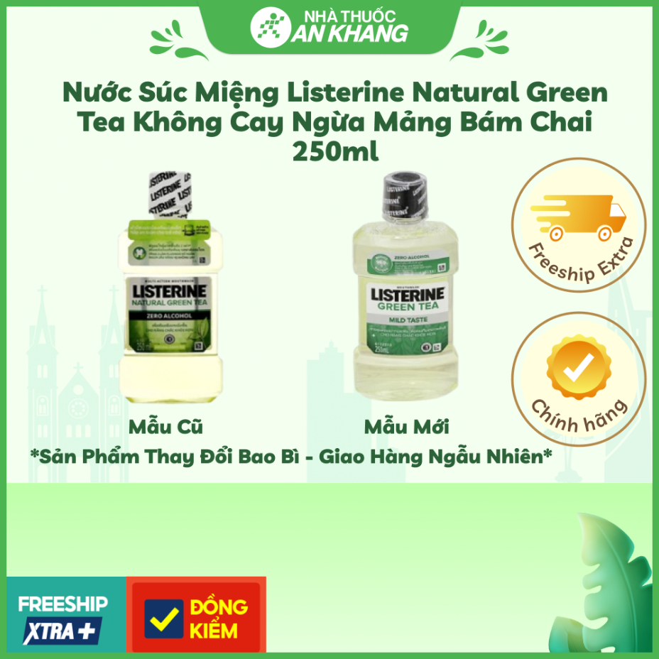 Nước súc miệng Listerine Natural Green Tea không cay ngừa mảng bám chai 250ml