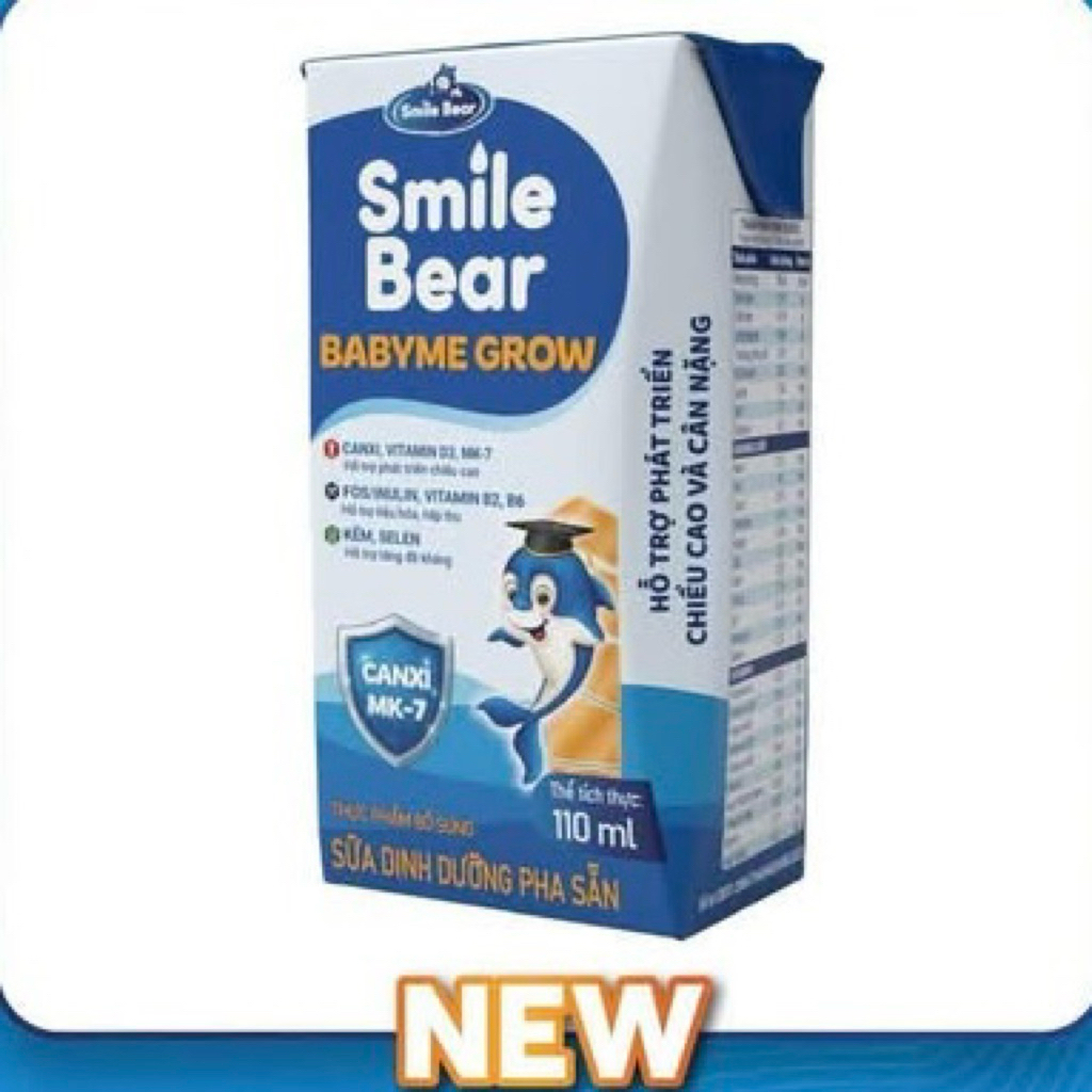 {Chính Hãng} Thùng 48 hộp 110ml-180ml - Sữa dinh dưỡng pha sẵn - Smile Bear Babyme Grow cho bé