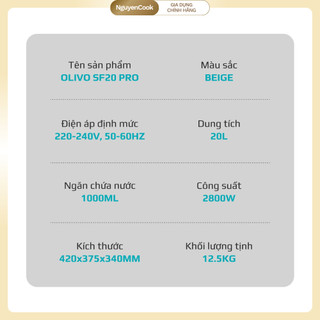 Full Phụ Kiện Nồi Chiên Hơi Nước OLIVO SF20 PRO – 70 Chế Độ, Inox 304, Dung Tích Lớn NGUYENCOOK