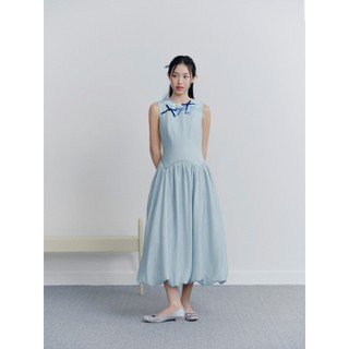 Đầm bí OLV dáng dài thêu đính nơ nữ tính Baby Blue Waisted Embro Dress phù hợp đi chơi đi làm