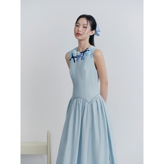 Đầm bí OLV dáng dài thêu đính nơ nữ tính Baby Blue Waisted Embro Dress phù hợp đi chơi đi làm
