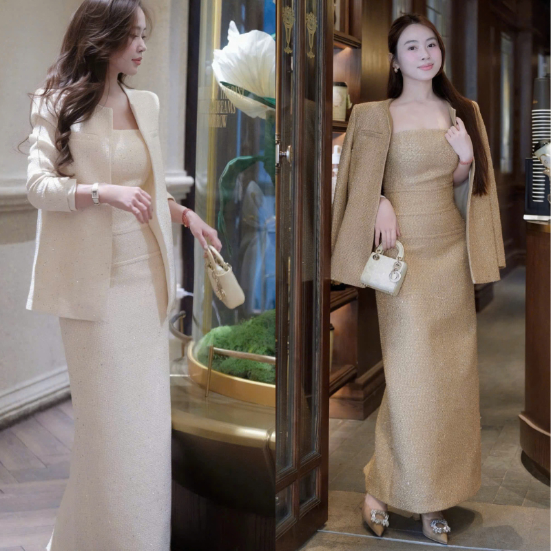 NH CLOTHER -  Áo Tweed dạ kếp hợp với áo cúp ngực dạ  tinh tế nhẹ nhàng