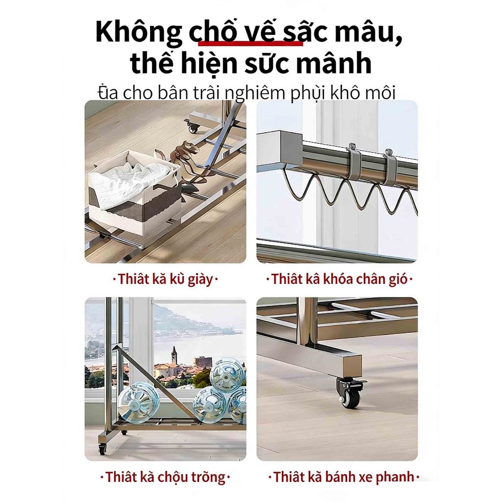 𝐎𝐥𝐢𝐟𝐞 Giàn Phơi Cao Cấp Inox Có Bánh Xe Di Chuyển Sào Phơi  Giàn Phơi Đồ Lắp Ráp Dễ Dàng Đa Năng