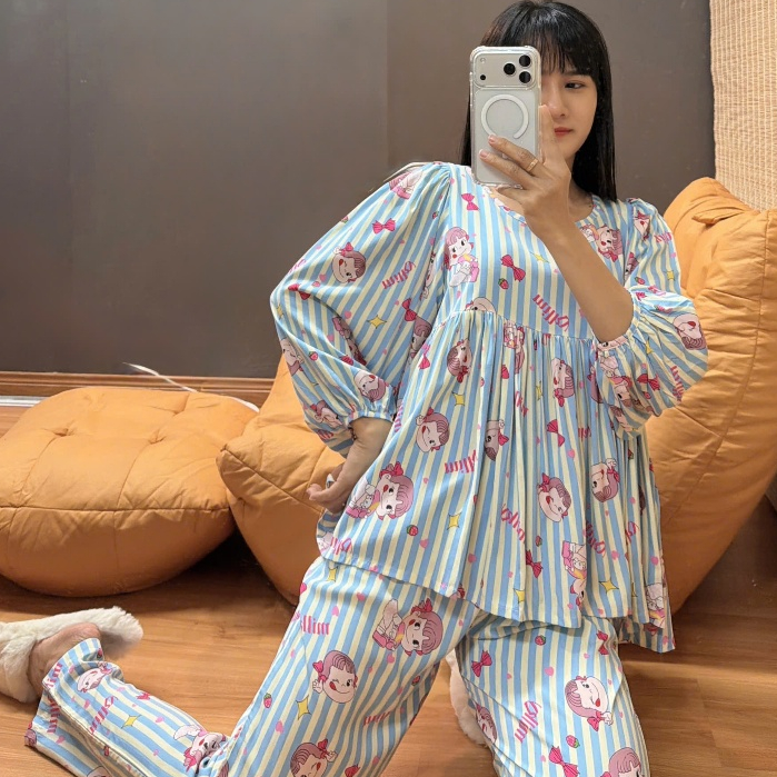 (Tặng cột tóc) Bộ tole babydoll tay dài, F21 hàng may kỹ 43-82kg - Nocnhasleepwear