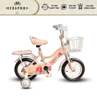 Xe Đạp Trẻ Em Super Star 12/14in M2145 - Phù Hợp cho Bé từ 2-7 tuổi (85-110cm) - Hình kèm Baga + Yên sau + Rổ
