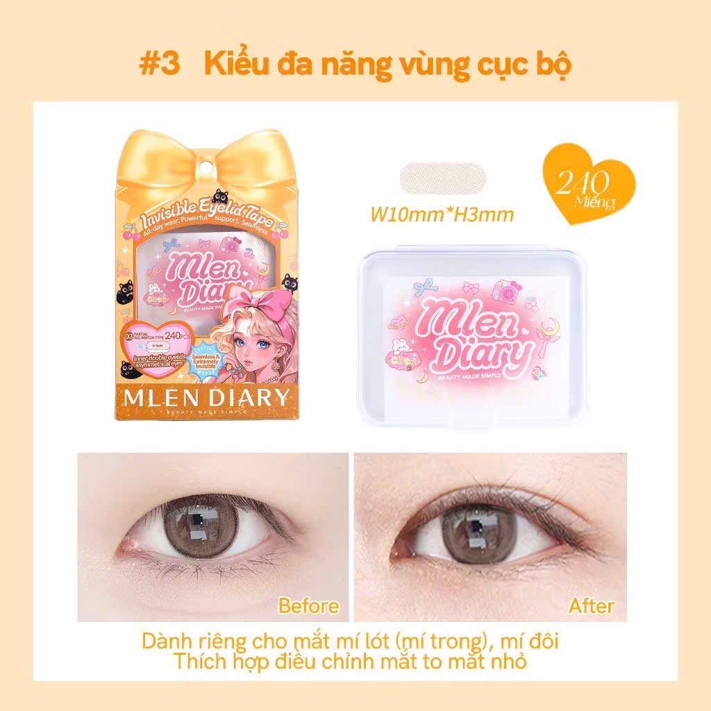MLEN DIARY Miếng Dán Kích Mí Phù Hợp Mọi Dáng Mắt, Không Lộ Cả Khi Không Makeup