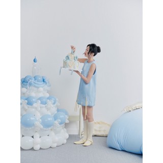 Đầm OLV suông thêu tay nữ tính trẻ trung Baby Blue Tassel Embro Dress phù hợp đi chơi