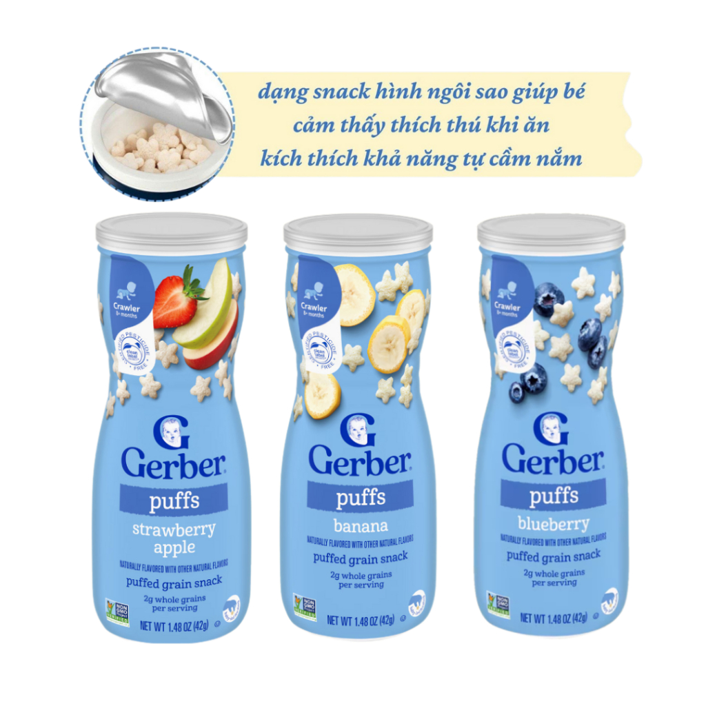 Bánh Ăn Dặm/ Bánh Gạo Gerber , Gerber Cao hình sao, Gerber Lùn Cho Bé Đủ Vị
