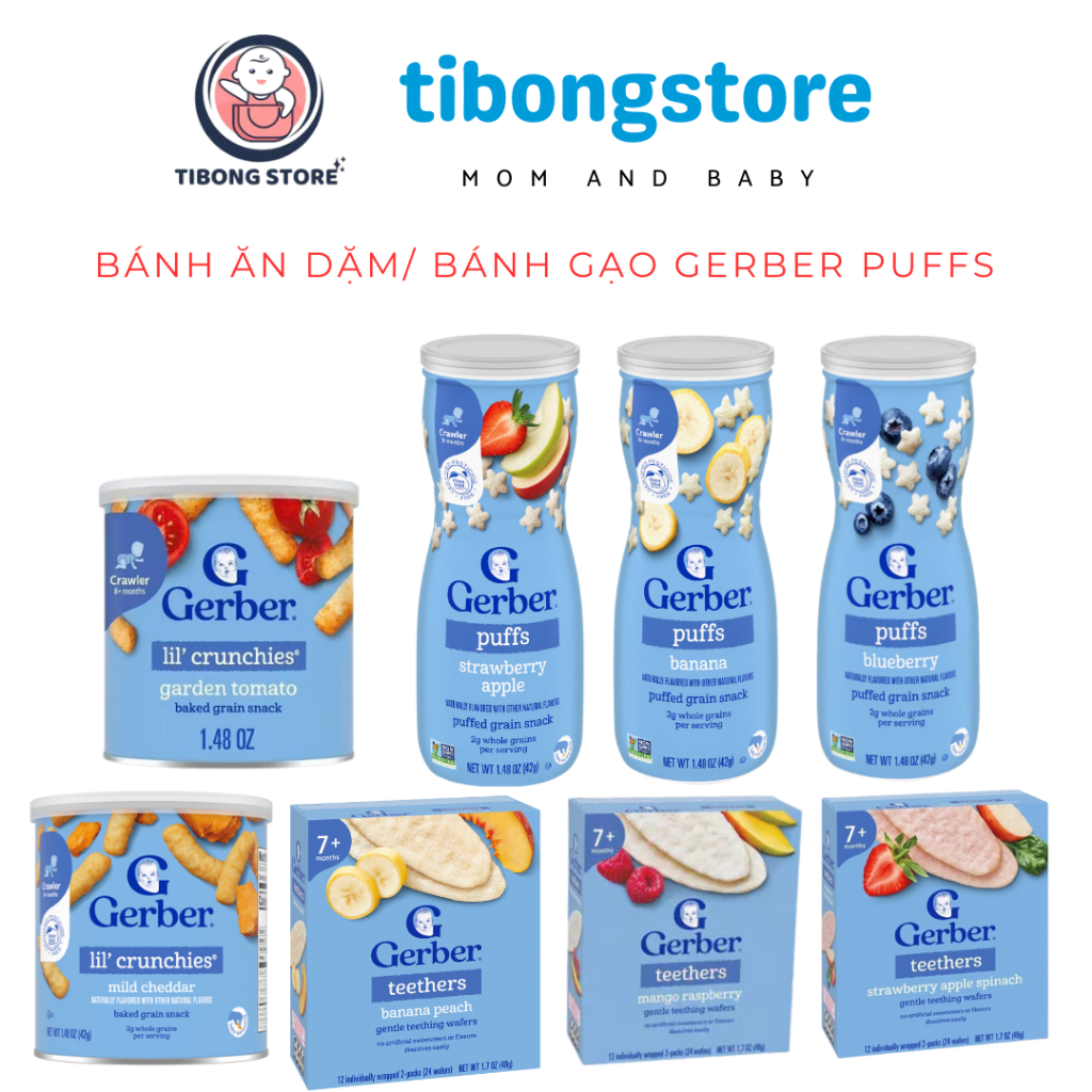 Bánh Ăn Dặm/ Bánh Gạo Gerber , Gerber Cao hình sao, Gerber Lùn Cho Bé Đủ Vị