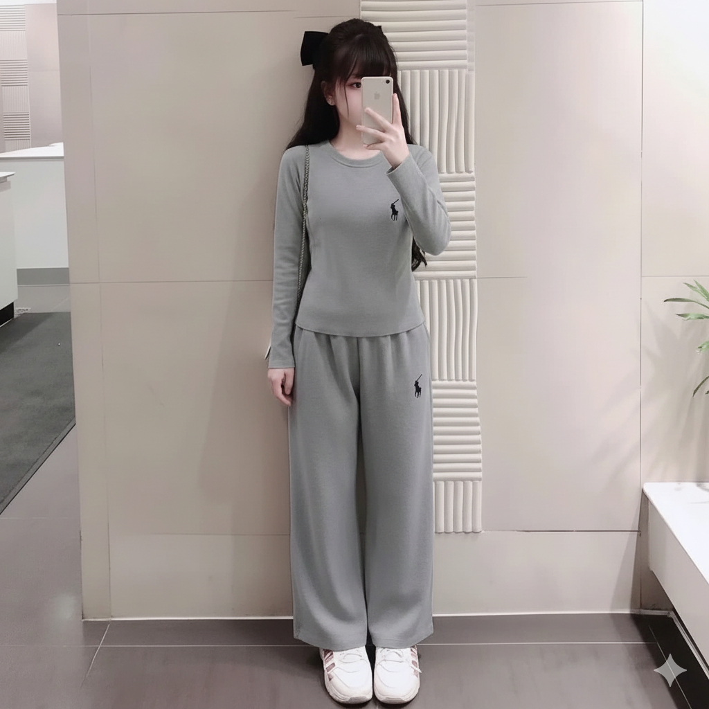Bộ quần áo thu đông cho bé gái chất vải thun tăm mềm mịn co giãn thoải mái thêu hình ngựa.M42