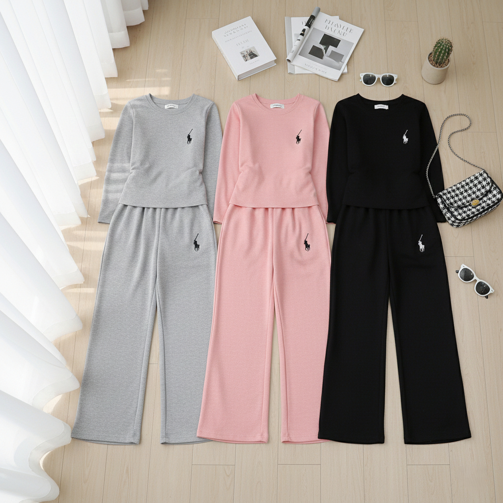 Bộ quần áo thu đông cho bé gái chất vải thun tăm mềm mịn co giãn thoải mái thêu hình ngựa.M42