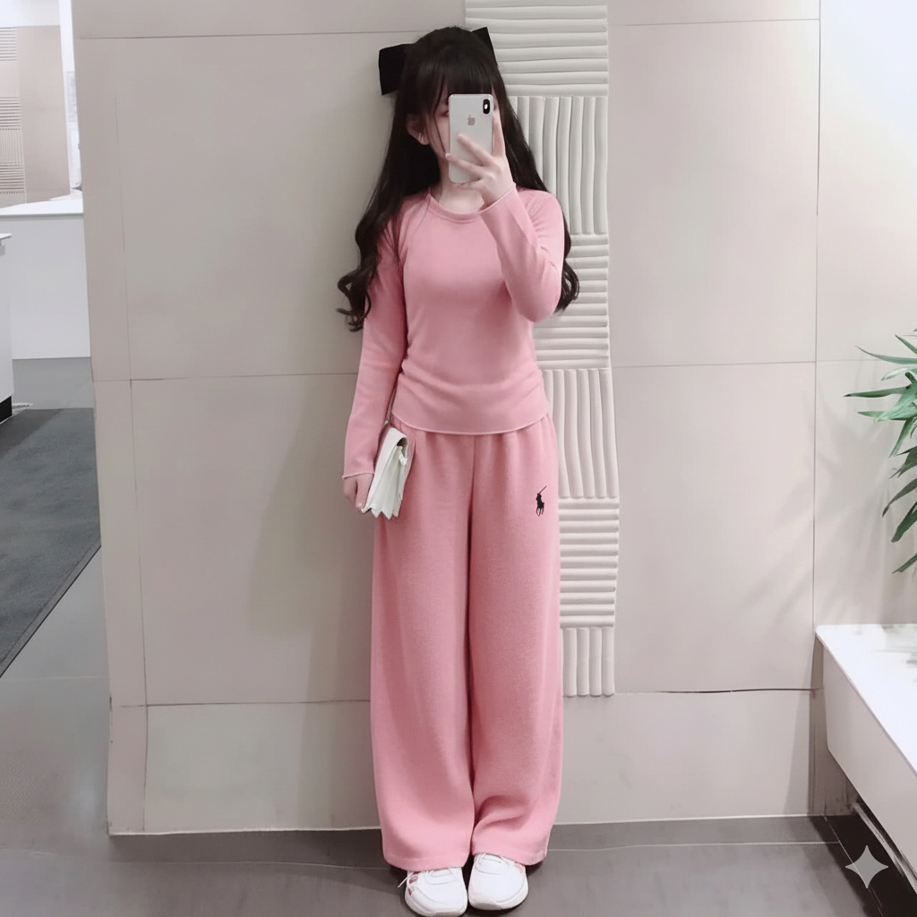Bộ quần áo thu đông cho bé gái chất vải thun tăm mềm mịn co giãn thoải mái thêu hình ngựa.M42