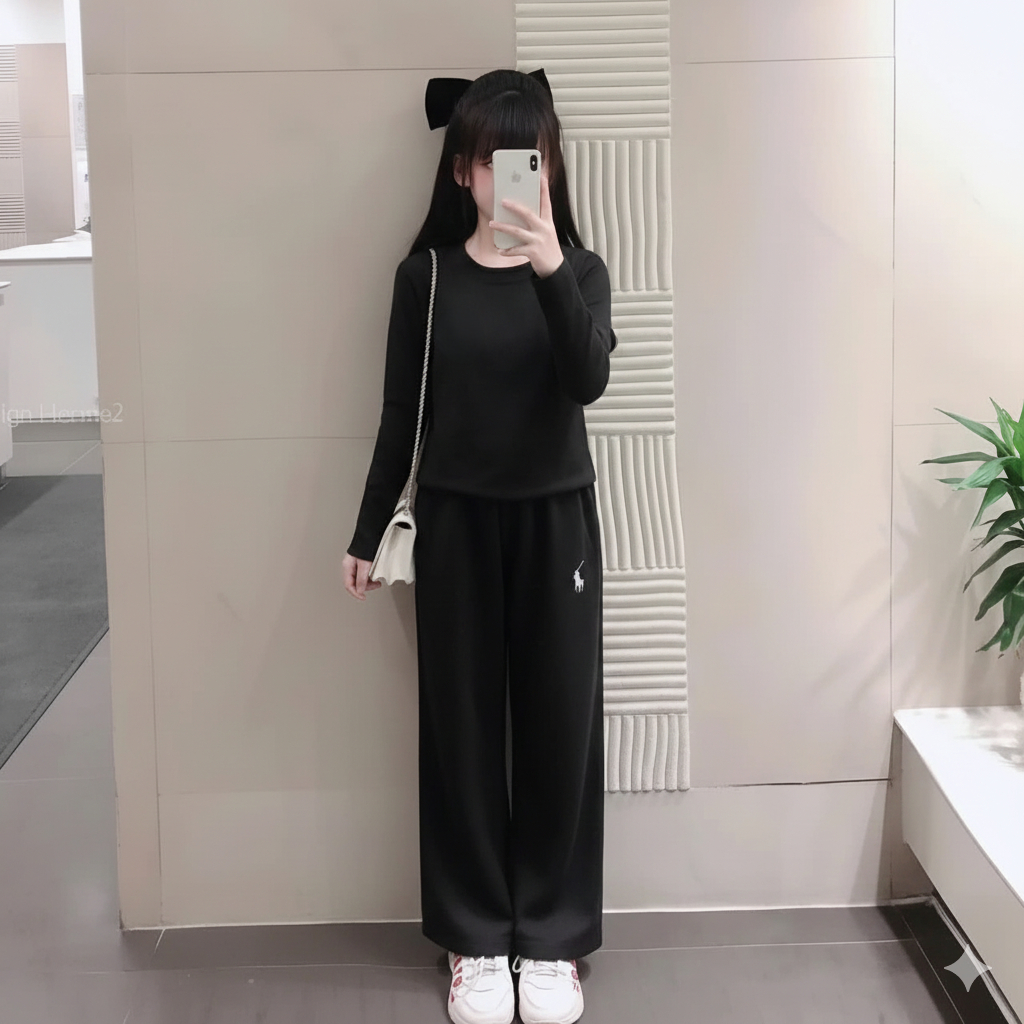 Bộ quần áo thu đông cho bé gái chất vải thun tăm mềm mịn co giãn thoải mái thêu hình ngựa.M42