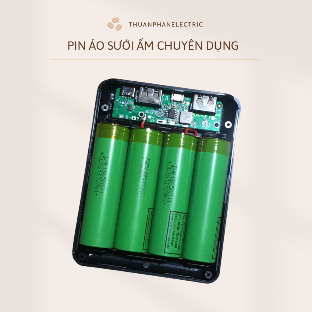 Pin áo sưởi ấm vân carbon, Loại đóng pin viên Lithium-ion xịn, độ bền cao