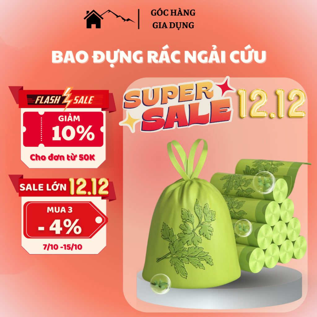 Bịch 50 túi đựng rác hương ngải cứu chống cồn trùng ruồi muỗi, túi đựng ...